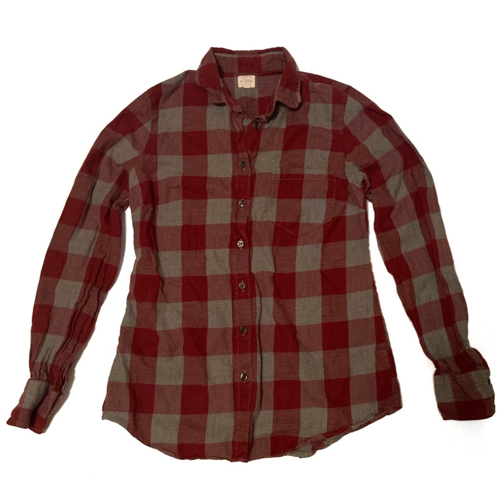 J. Crew red & gray buffalo check plaid fla…